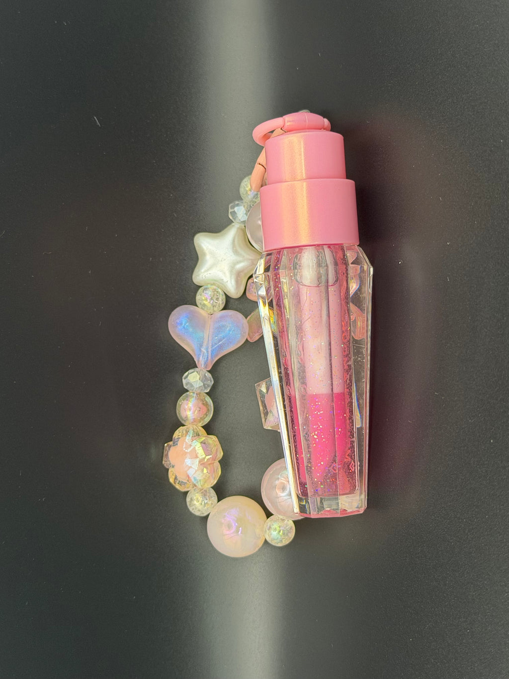 Crystal Charm Glitter Color Changing Lip Gloss Keychain with Beaded Bracelet and Star Charms for Fashion Accessories