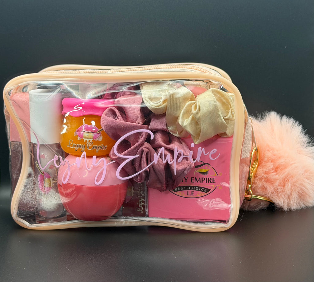 Leyny Empire Pink Luxe Beauty Vault – 10PCS Makeup & Lip Gloss Bundle Set | Lashes, Lip Mask, Eyebrow Gel & Beauty Accessories