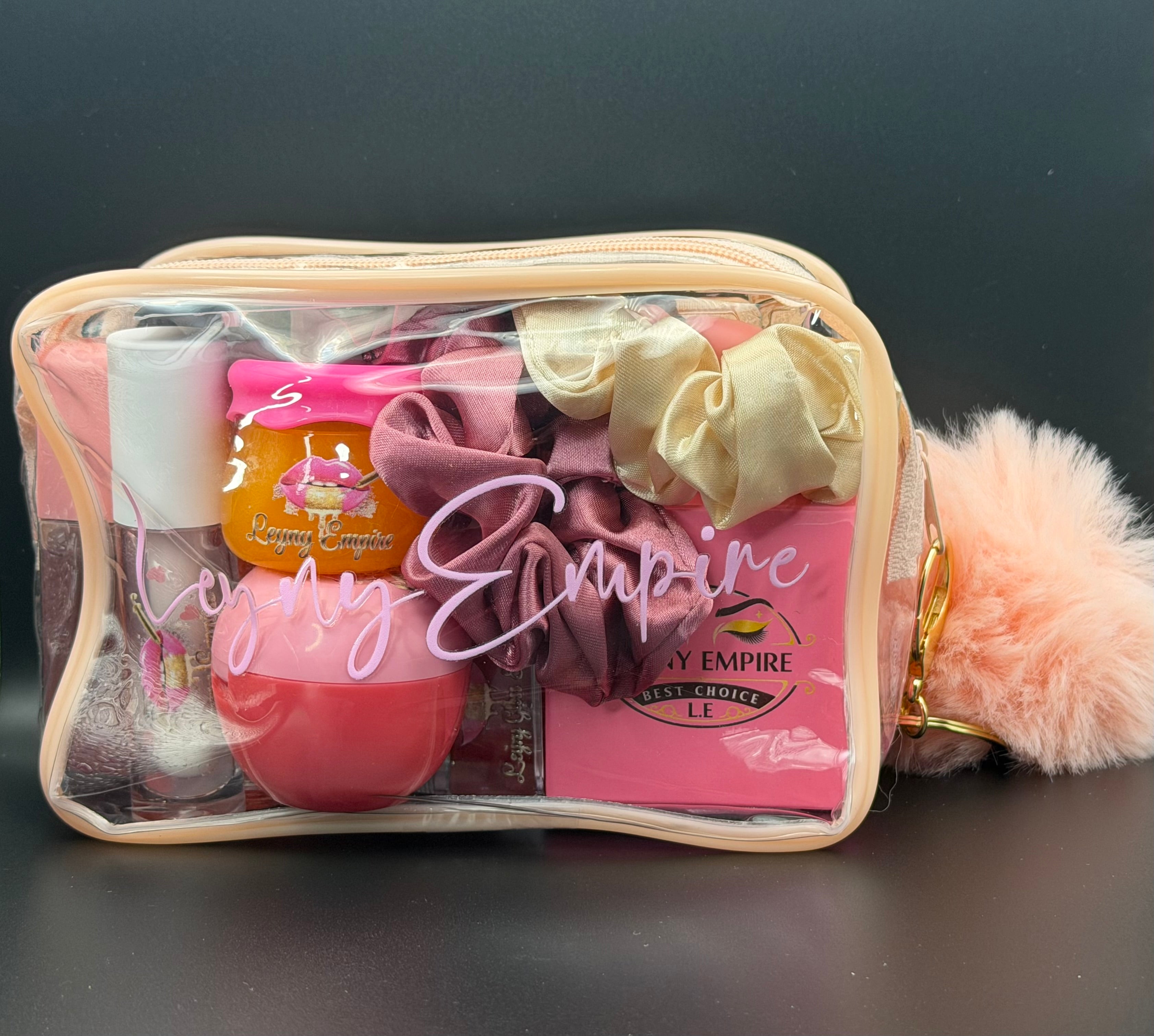 Leyny Empire Pink Luxe Beauty Vault – 10PCS Makeup & Lip Gloss Bundle Set | Lashes, Lip Mask, Eyebrow Gel & Beauty Accessories