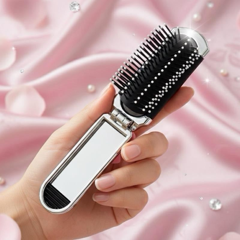 Lenny Empire Foldable Mini hair Brush with Mirror- Portable Travel Comb for Woman & Girls